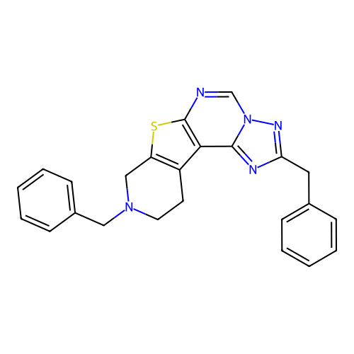 2,9-dibenzyl-8,9,10,11-tetrahydropyrido[4',3':4,5]thieno[3,2-e][1,2,4]triazolo[1,5-c]pyrimidine structure