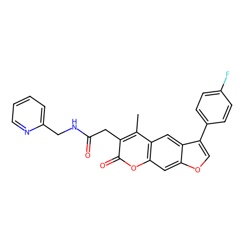 2-(3-(4-fluorophenyl)-5-methyl-7-oxo-7H-furo[3,2-g]chromen-6-yl)-N-(pyridin-2-ylmethyl)acetamide structure