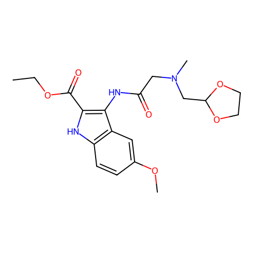 ethyl 3-(2-(((1,3-dioxolan-2-yl)methyl)(methyl)amino)acetamido)-5-methoxy-1H-indole-2-carboxylate structure