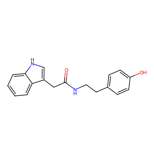 N-[2-(4-hydroxyphenyl)ethyl]-2-(1H-indol-3-yl)acetamide structure