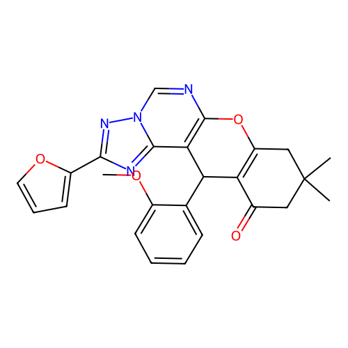 2-(furan-2-yl)-12-(2-methoxyphenyl)-9,9-dimethyl-8,9,10,12-tetrahydro-11H-chromeno[3,2-e][1,2,4]triazolo[1,5-c]pyrimidin-11-one structure