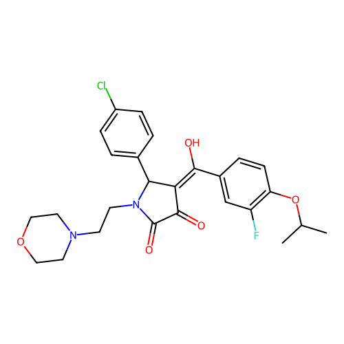 (4E)-5-(4-chlorophenyl)-4-[(3-fluoro-4-propan-2-yloxyphenyl)-hydroxymethylidene]-1-(2-morpholin-4-ylethyl)pyrrolidine-2,3-dione structure