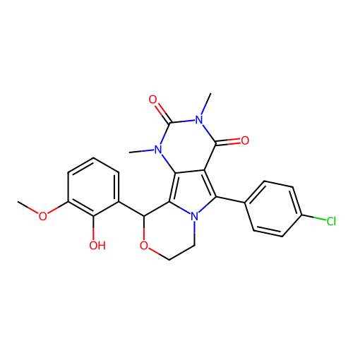 5-(4-chlorophenyl)-10-(2-hydroxy-3-methoxyphenyl)-1,3-dimethyl-1,7,8,10-tetrahydro-2H-pyrimido[4',5':3,4]pyrrolo[2,1-c][1,4]oxazine-2,4(3H)-dione structure