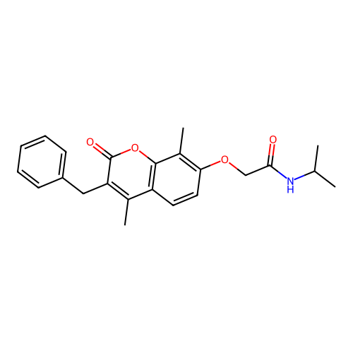 2-[(3-benzyl-4,8-dimethyl-2-oxo-2H-chromen-7-yl)oxy]-N-(propan-2-yl)acetamide structure