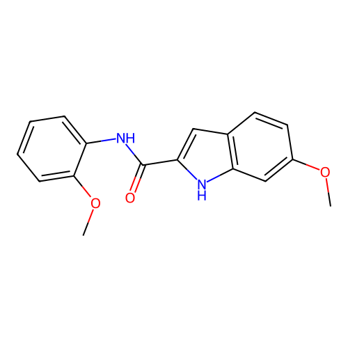 6-methoxy-N-(2-methoxyphenyl)-1H-indole-2-carboxamide structure