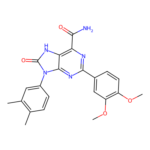 2-(3,4-dimethoxyphenyl)-9-(3,4-dimethylphenyl)-8-oxo-8,9-dihydro-7H-purine-6-carboxamide structure