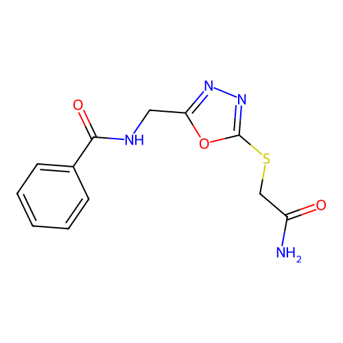 N-[[5-(2-amino-2-oxoethyl)sulfanyl-1,3,4-oxadiazol-2-yl]methyl]benzamide structure