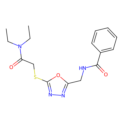 N-((5-((2-(diethylamino)-2-oxoethyl)thio)-1,3,4-oxadiazol-2-yl)methyl)benzamide structure