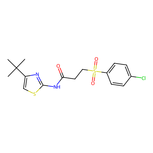 N-(4-(tert-butyl)thiazol-2-yl)-3-((4-chlorophenyl)sulfonyl)propanamide structure