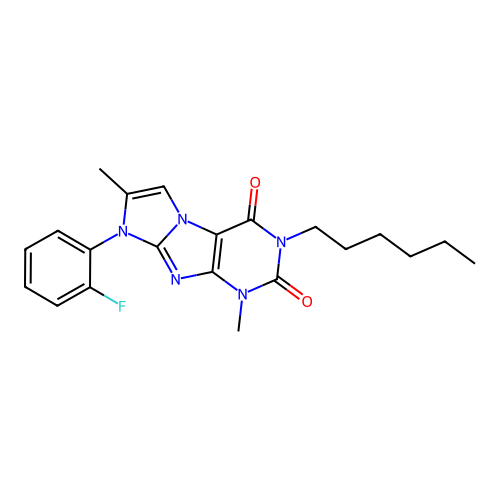 6-(2-Fluorophenyl)-2-hexyl-4,7-dimethylpurino[7,8-a]imidazole-1,3-dione structure