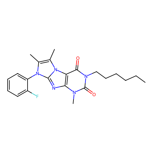 6-(2-Fluorophenyl)-2-hexyl-4,7,8-trimethylpurino[7,8-a]imidazole-1,3-dione structure