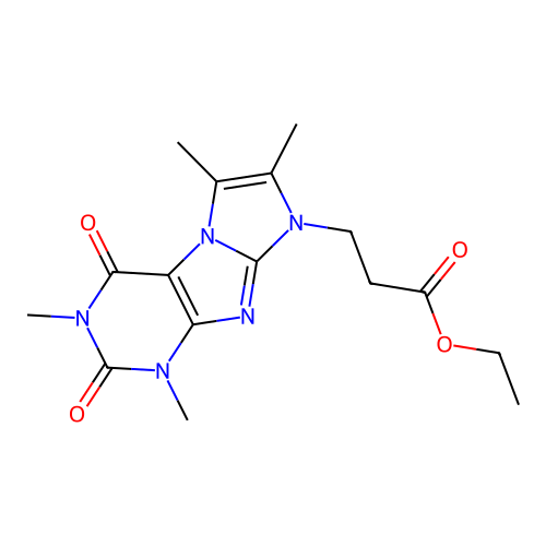 Ethyl 3-(2,4,7,8-tetramethyl-1,3-dioxopurino[7,8-a]imidazol-6-yl)propanoate structure
