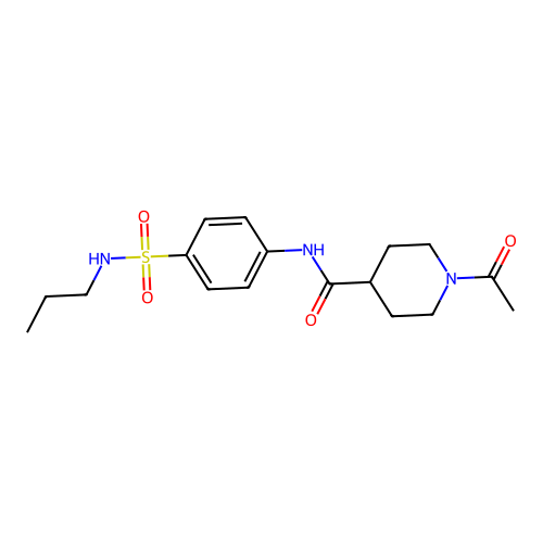 1-acetyl-N-[4-(propylsulfamoyl)phenyl]piperidine-4-carboxamide structure