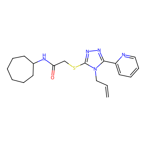 N-cycloheptyl-2-[(4-prop-2-enyl-5-pyridin-2-yl-1,2,4-triazol-3-yl)sulfanyl]acetamide structure