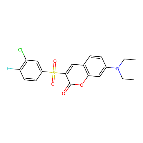 3-[(3-chloro-4-fluorophenyl)sulfonyl]-7-(diethylamino)-2H-chromen-2-one structure