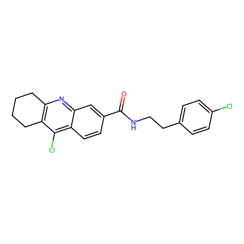 9-chloro-N-[2-(4-chlorophenyl)ethyl]-5,6,7,8-tetrahydroacridine-3-carboxamide structure