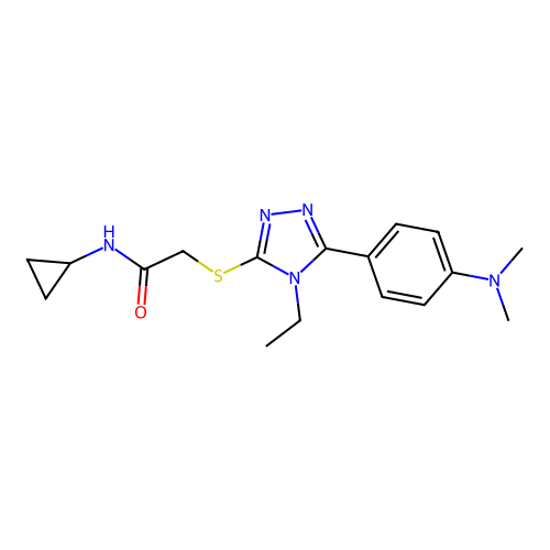 N-cyclopropyl-2-({5-[4-(dimethylamino)phenyl]-4-ethyl-4H-1,2,4-triazol-3-yl}sulfanyl)acetamide structure