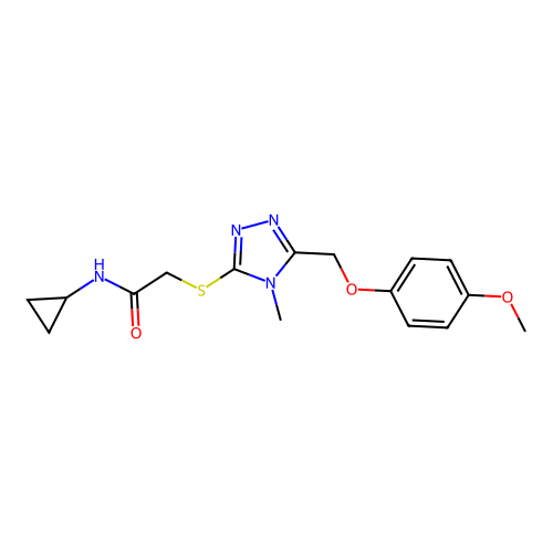 N-cyclopropyl-2-({5-[(4-methoxyphenoxy)methyl]-4-methyl-4H-1,2,4-triazol-3-yl}sulfanyl)acetamide structure