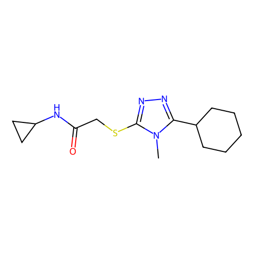 2-[(5-cyclohexyl-4-methyl-1,2,4-triazol-3-yl)sulfanyl]-N-cyclopropylacetamide structure
