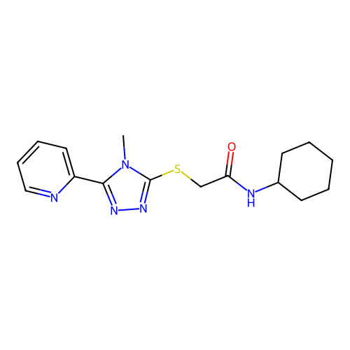 N-cyclohexyl-2-[(4-methyl-5-pyridin-2-yl-1,2,4-triazol-3-yl)sulfanyl]acetamide structure