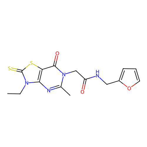 2-(3-ethyl-5-methyl-7-oxo-2-thioxo-2,3-dihydrothiazolo[4,5-d]pyrimidin-6(7H)-yl)-N-(furan-2-ylmethyl)acetamide structure