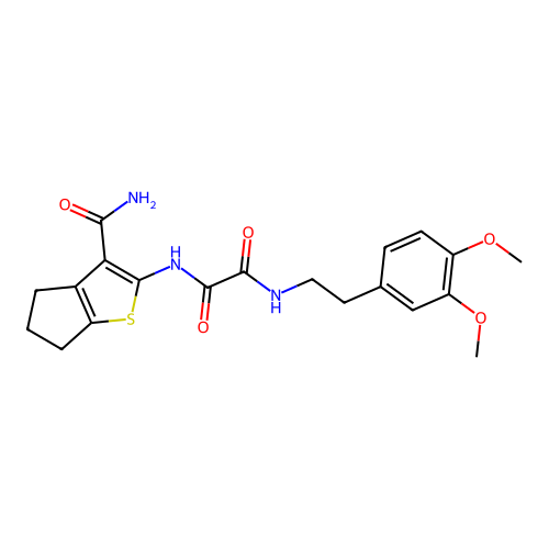 N'-(3-carbamoyl-5,6-dihydro-4H-cyclopenta[b]thiophen-2-yl)-N-[2-(3,4-dimethoxyphenyl)ethyl]oxamide structure
