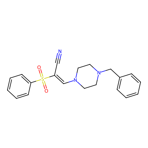 (2E)-3-(4-benzylpiperazin-1-yl)-2-(phenylsulfonyl)prop-2-enenitrile structure