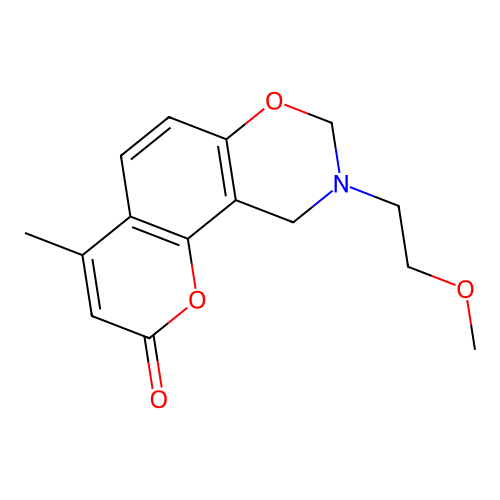 9-(2-methoxyethyl)-4-methyl-9,10-dihydrochromeno[8,7-e][1,3]oxazin-2(8H)-one structure