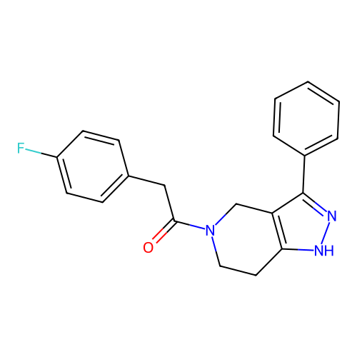 2-(4-fluorophenyl)-1-(3-phenyl-1,4,6,7-tetrahydropyrazolo[4,3-c]pyridin-5-yl)ethanone structure