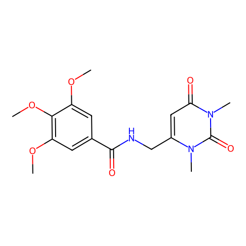 N-((1,3-dimethyl-2,6-dioxo-1,2,3,6-tetrahydropyrimidin-4-yl)methyl)-3,4,5-trimethoxybenzamide structure