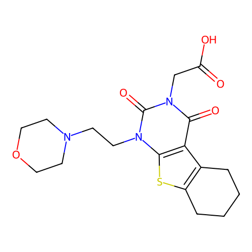 2-(1-(2-morpholinoethyl)-2,4-dioxo-1,2,5,6,7,8-hexahydrobenzo[4,5]thieno[2,3-d]pyrimidin-3(4H)-yl)acetic acid structure