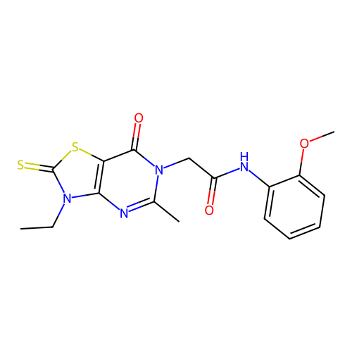 2-(3-ethyl-5-methyl-7-oxo-2-thioxo-2,3-dihydrothiazolo[4,5-d]pyrimidin-6(7H)-yl)-N-(2-methoxyphenyl)acetamide structure