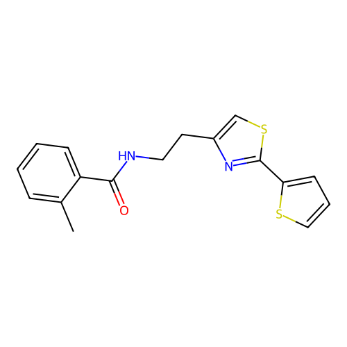 2-methyl-N-{2-[2-(thiophen-2-yl)-1,3-thiazol-4-yl]ethyl}benzamide structure