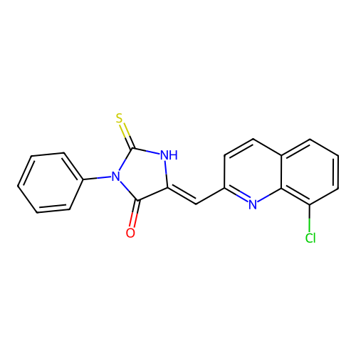 (5Z)-5-[(8-chloroquinolin-2-yl)methylidene]-3-phenyl-2-thioxoimidazolidin-4-one structure
