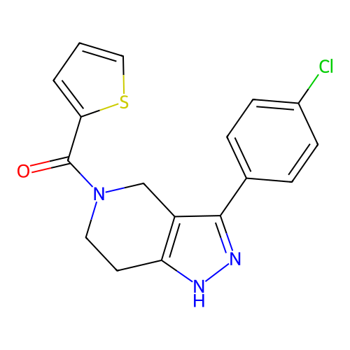 [3-(4-chlorophenyl)-1,4,6,7-tetrahydropyrazolo[4,3-c]pyridin-5-yl]-thiophen-2-ylmethanone structure
