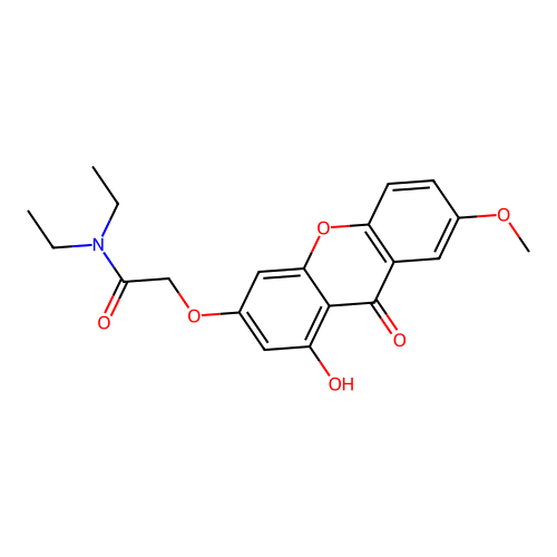 N,N-diethyl-2-((1-hydroxy-7-methoxy-9-oxo-9H-xanthen-3-yl)oxy)acetamide structure