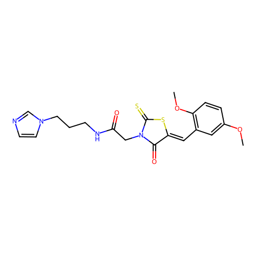 (Z)-N-(3-(1H-imidazol-1-yl)propyl)-2-(5-(2,5-dimethoxybenzylidene)-4-oxo-2-thioxothiazolidin-3-yl)acetamide structure