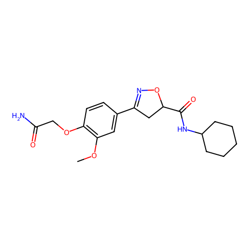 3-[4-(2-amino-2-oxoethoxy)-3-methoxyphenyl]-N-cyclohexyl-4,5-dihydro-1,2-oxazole-5-carboxamide structure