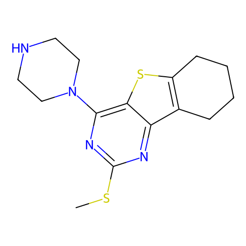 2-methylsulfanyl-4-piperazin-1-yl-6,7,8,9-tetrahydro-[1]benzothiolo[3,2-d]pyrimidine structure