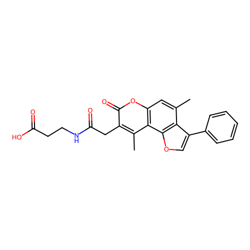 3-(2-(4,9-dimethyl-7-oxo-3-phenyl-7H-furo[2,3-f]chromen-8-yl)acetamido)propanoic acid structure