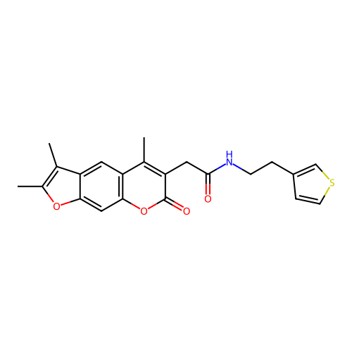 N-(2-(thiophen-3-yl)ethyl)-2-(2,3,5-trimethyl-7-oxo-7H-furo[3,2-g]chromen-6-yl)acetamide structure