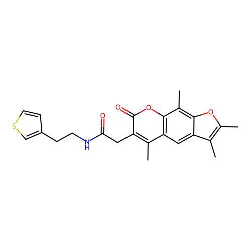 2-(2,3,5,9-tetramethyl-7-oxo-7H-furo[3,2-g]chromen-6-yl)-N-(2-(thiophen-3-yl)ethyl)acetamide structure