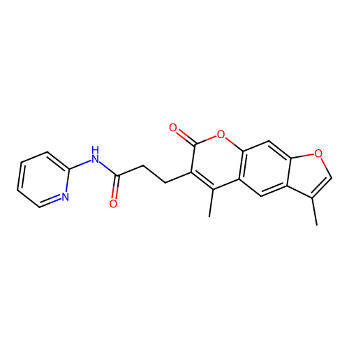 3-(3,5-dimethyl-7-oxo-7H-furo[3,2-g]chromen-6-yl)-N-(pyridin-2-yl)propanamide structure