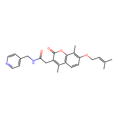 2-(4,8-dimethyl-7-((3-methylbut-2-en-1-yl)oxy)-2-oxo-2H-chromen-3-yl)-N-(pyridin-4-ylmethyl)acetamide structure