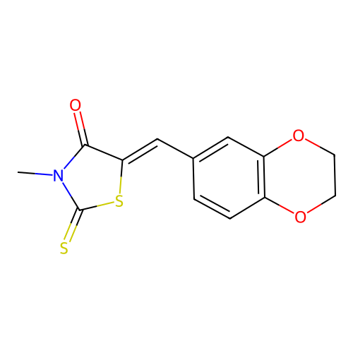(5Z)-5-(2,3-dihydro-1,4-benzodioxin-6-ylmethylidene)-3-methyl-2-sulfanylidene-1,3-thiazolidin-4-one structure