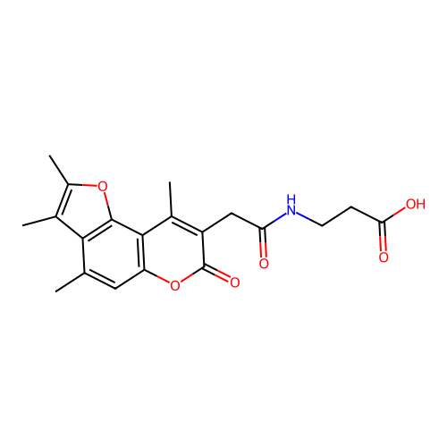 3-(2-(2,3,4,9-tetramethyl-7-oxo-7H-furo[2,3-f]chromen-8-yl)acetamido)propanoic acid structure
