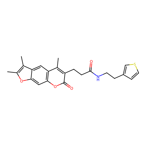 N-(2-(thiophen-3-yl)ethyl)-3-(2,3,5-trimethyl-7-oxo-7H-furo[3,2-g]chromen-6-yl)propanamide structure