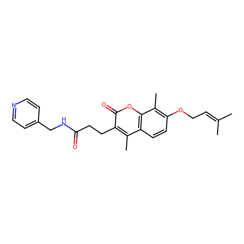 3-(4,8-dimethyl-7-((3-methylbut-2-en-1-yl)oxy)-2-oxo-2H-chromen-3-yl)-N-(pyridin-4-ylmethyl)propanamide structure