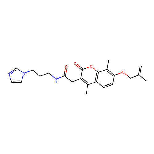 N-(3-(1H-imidazol-1-yl)propyl)-2-(4,8-dimethyl-7-((2-methylallyl)oxy)-2-oxo-2H-chromen-3-yl)acetamide structure