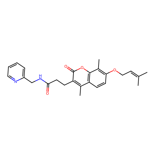 3-(4,8-dimethyl-7-((3-methylbut-2-en-1-yl)oxy)-2-oxo-2H-chromen-3-yl)-N-(pyridin-2-ylmethyl)propanamide structure